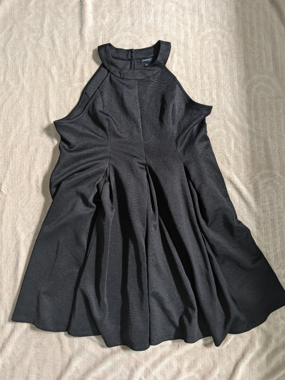 Torrid Women Black Cold-Shoulder Midi Dress with Flared Skirt